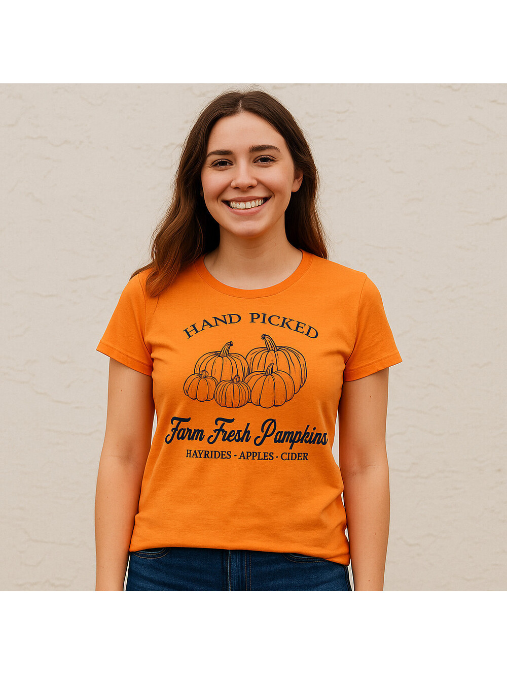 Adiva Women's Shirt "Hand Picked Farm Fresh Pumpkins" Orange Thanksgiving Small